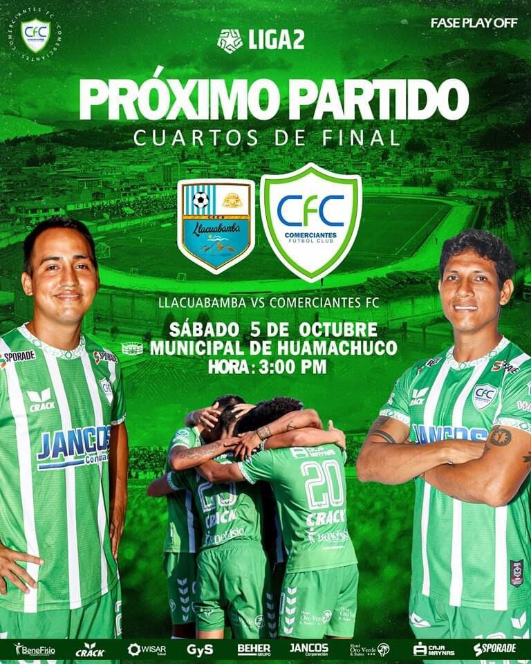 Comerciantes FC y Deportivo Llacuabamba se enfrentarán el sábado 5 de octubre por el pase a la semifinal de la Liga 2 2024.