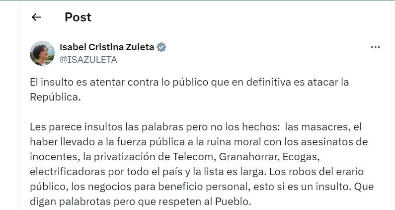 Isabel Zuleta estalló en contra de las personas que criticaron al influencer Celso Tete Crespo por su lenguaje - crédito @ISAZULETA