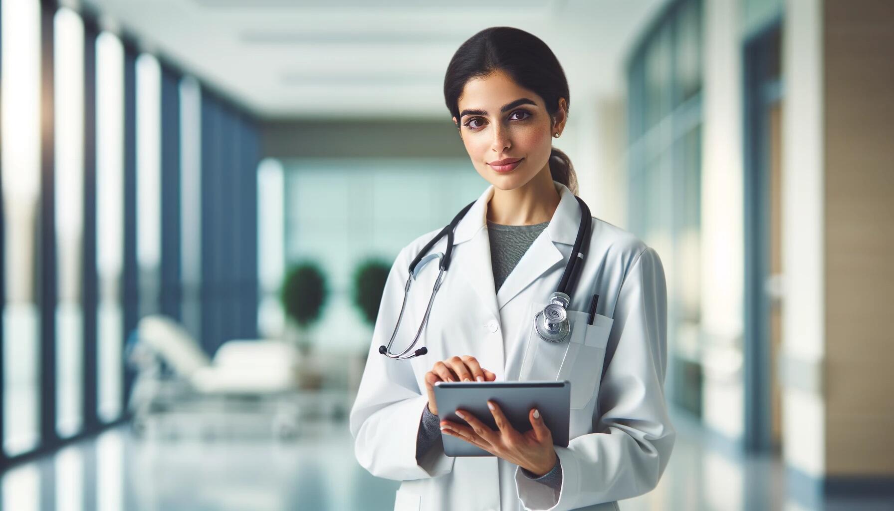 Médico utilizando una tableta digital para monitorear el tratamiento de un paciente en un entorno hospitalario. La atención médica y el uso de la tecnología se resaltan en la foto. (Imagen ilustrativa Infobae)