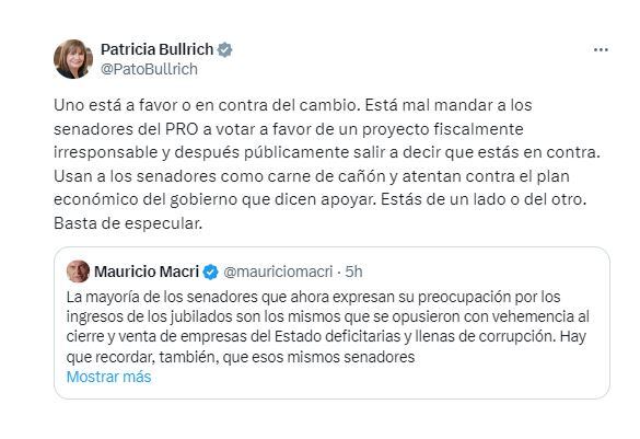 Tuit Patricia Bullrich Macri