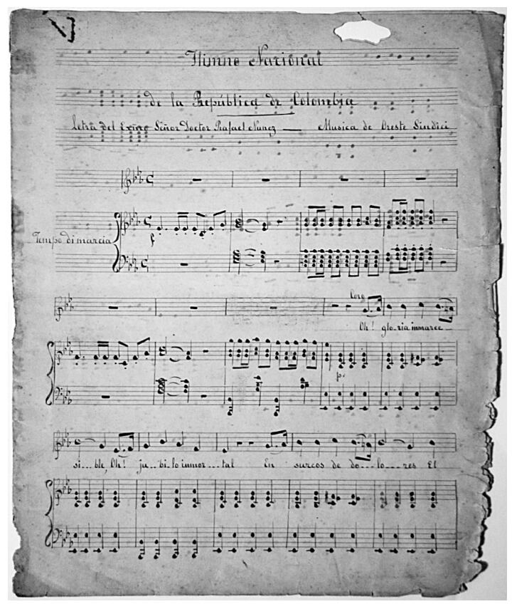 Partitura himno de Colombia Oreste Sindici