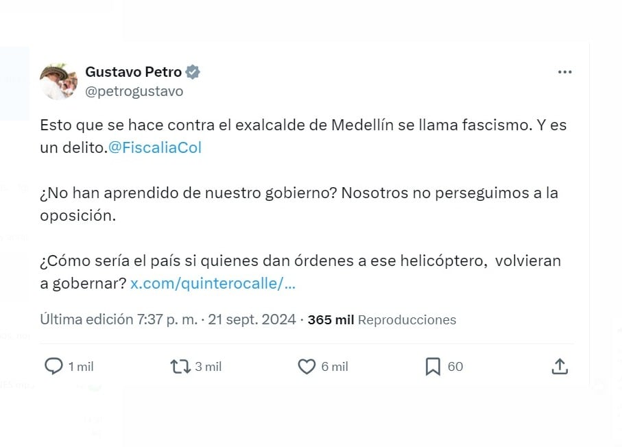 Gustavo Petro sobre denuncias del exalcalde Daniel Quintero