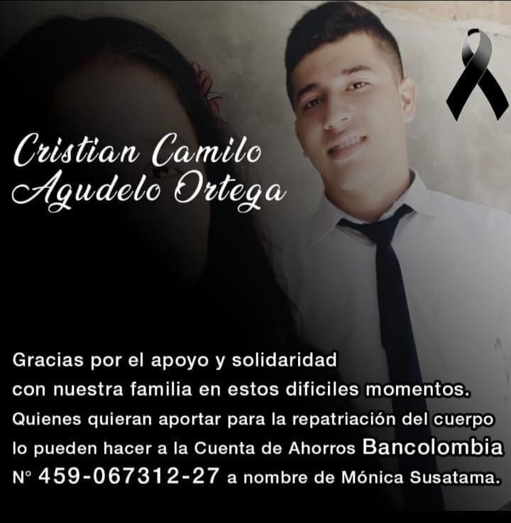 Esta imagen fue difundida por los familiares de Cristian Camilo Agudelo Ortega para solicitar apoyo económico - crédito Facebook