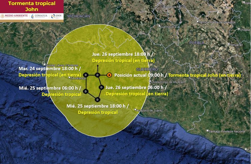 Trayectoria de la Tormenta Tropical John