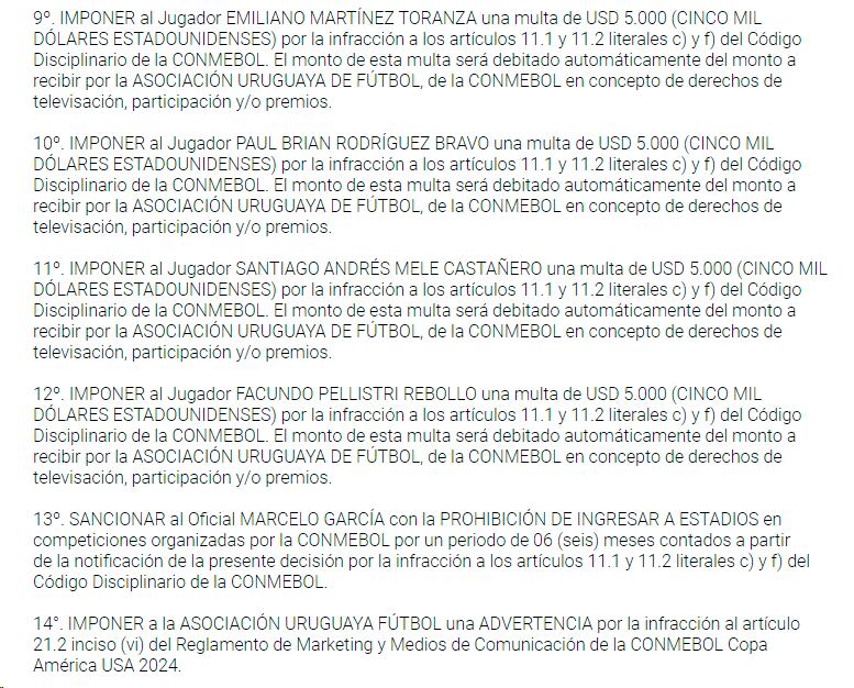 Sanción a los jugadores de Uruguay tras lo sucedido en la Copa América - 3