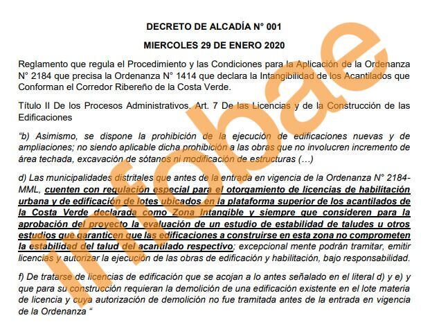 Decreto de Alcaldía de la gestión de Luis Molina