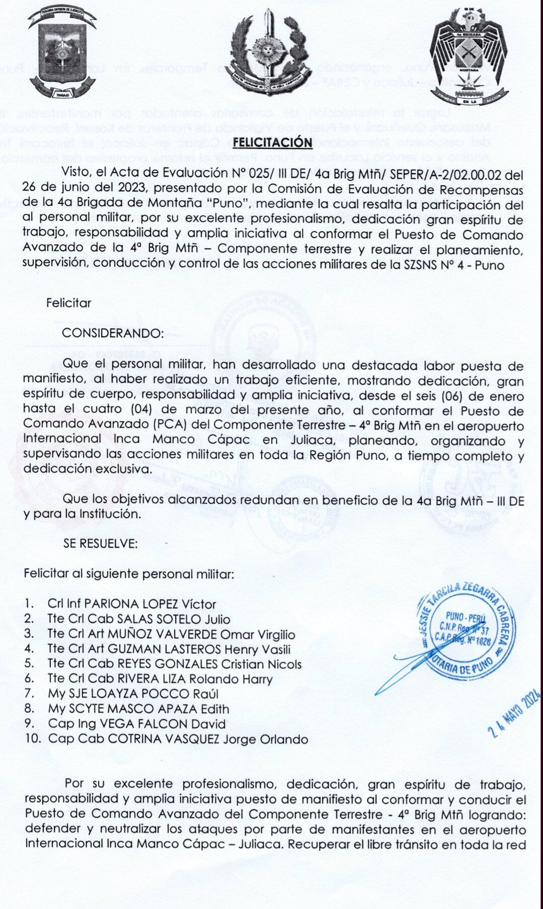 Documento del Ejército difundido por El Foco