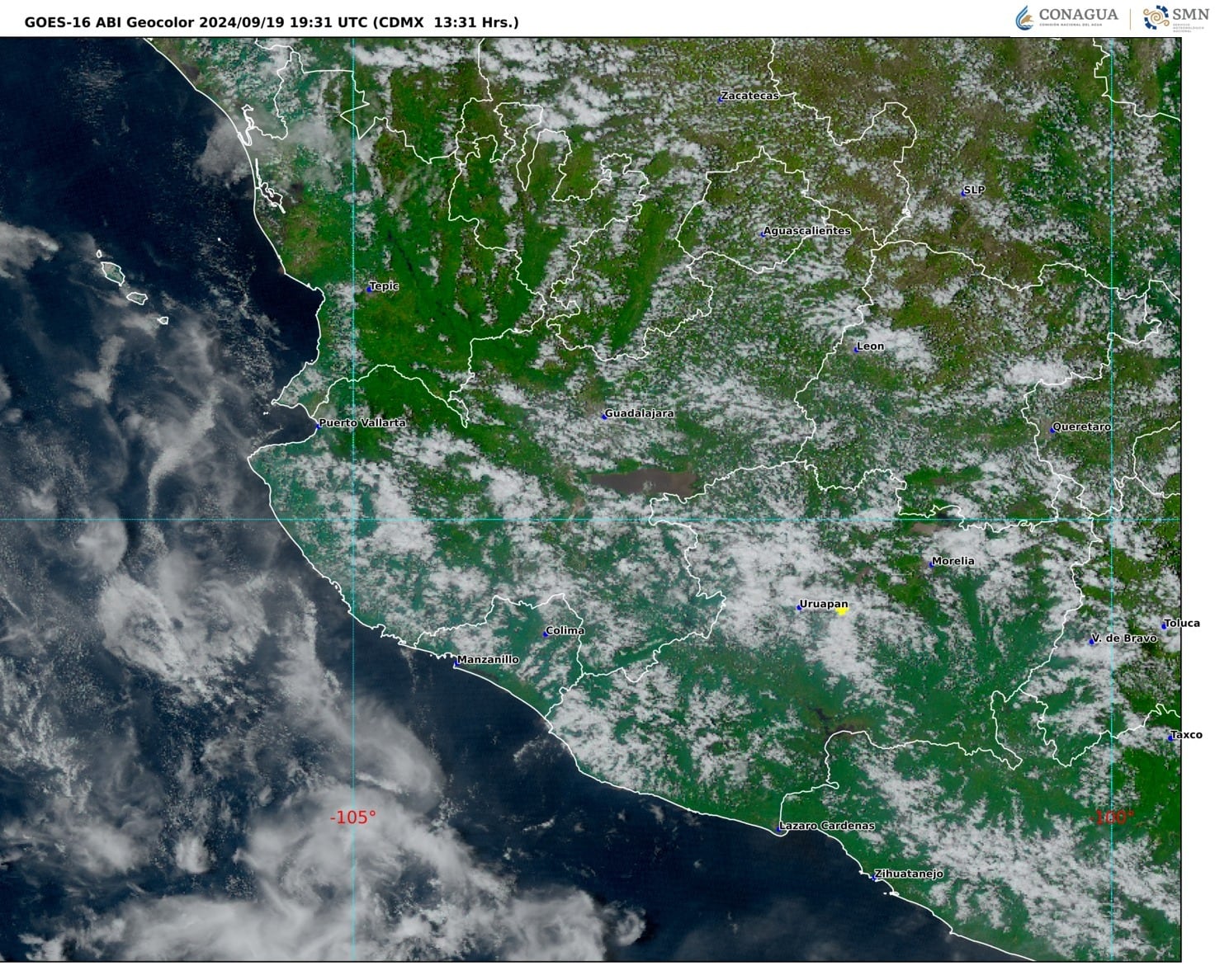 Imagen 2: GOES-16 ABI, GEOCOLOR 13:31 h (hora local).