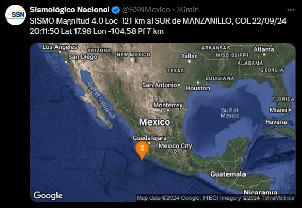 Temblor hoy 22 de septiembre en México: sismo de magnitud 4.0 sacudió Manzanillo, Colima