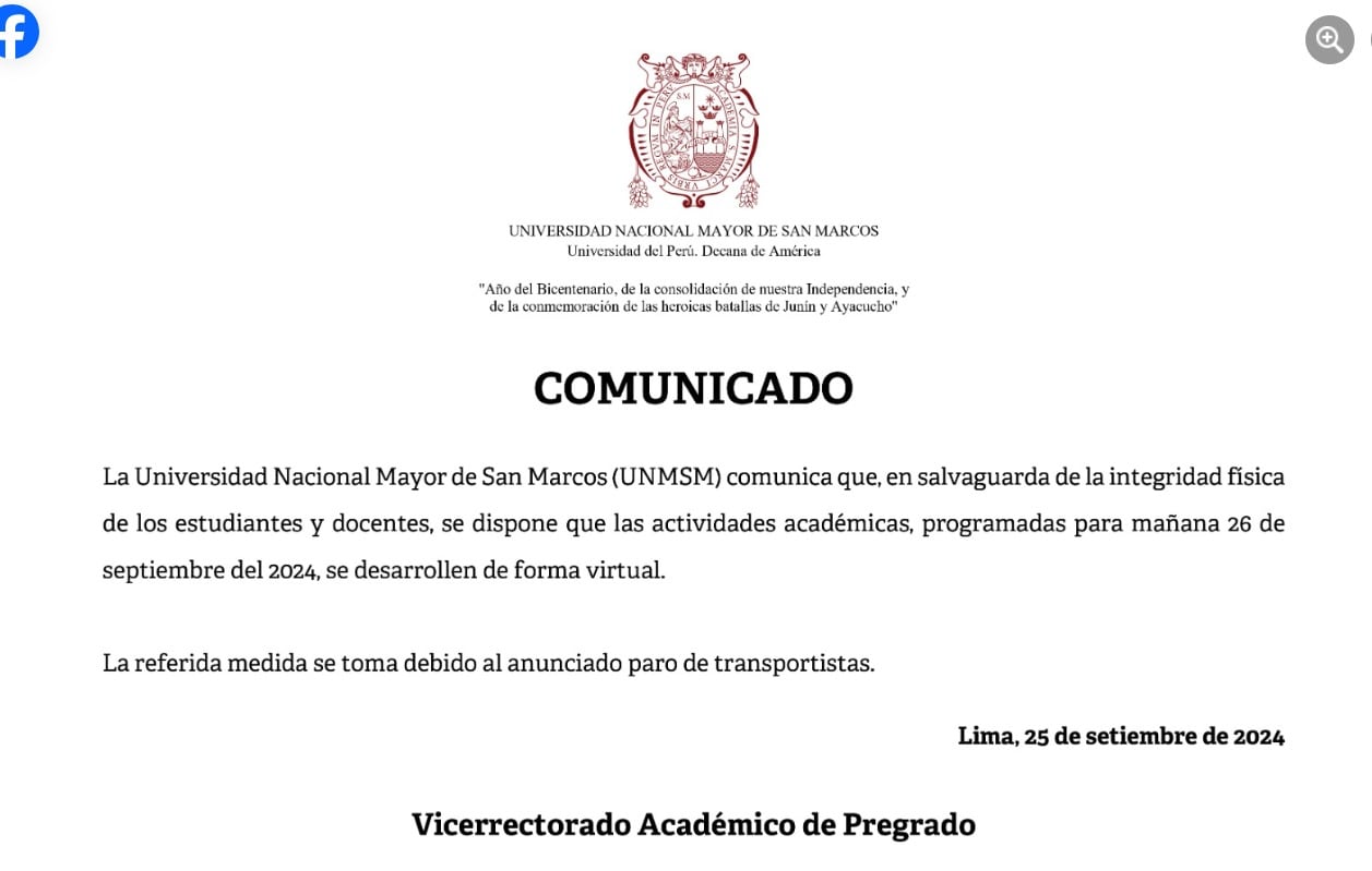 Comunicado de la UNMSM.