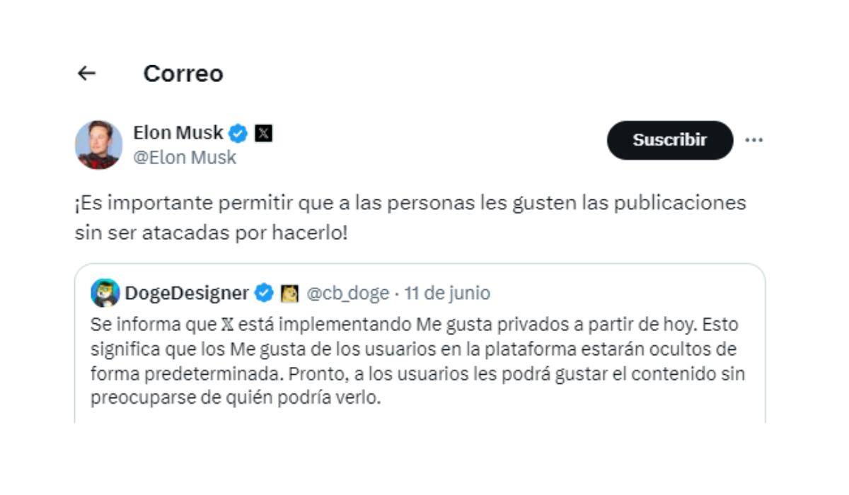 Según Musk, los likes eran una forma de atacar a los usuarios. (X: elonmusk)