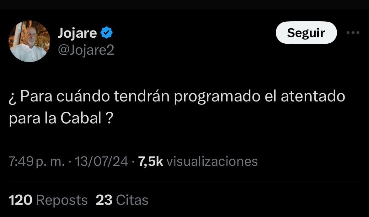 Supuesta amenaza a María Fernanda Cabal, tras el atentado a Trump. (Crédito: @MariaFdaCabal / X)