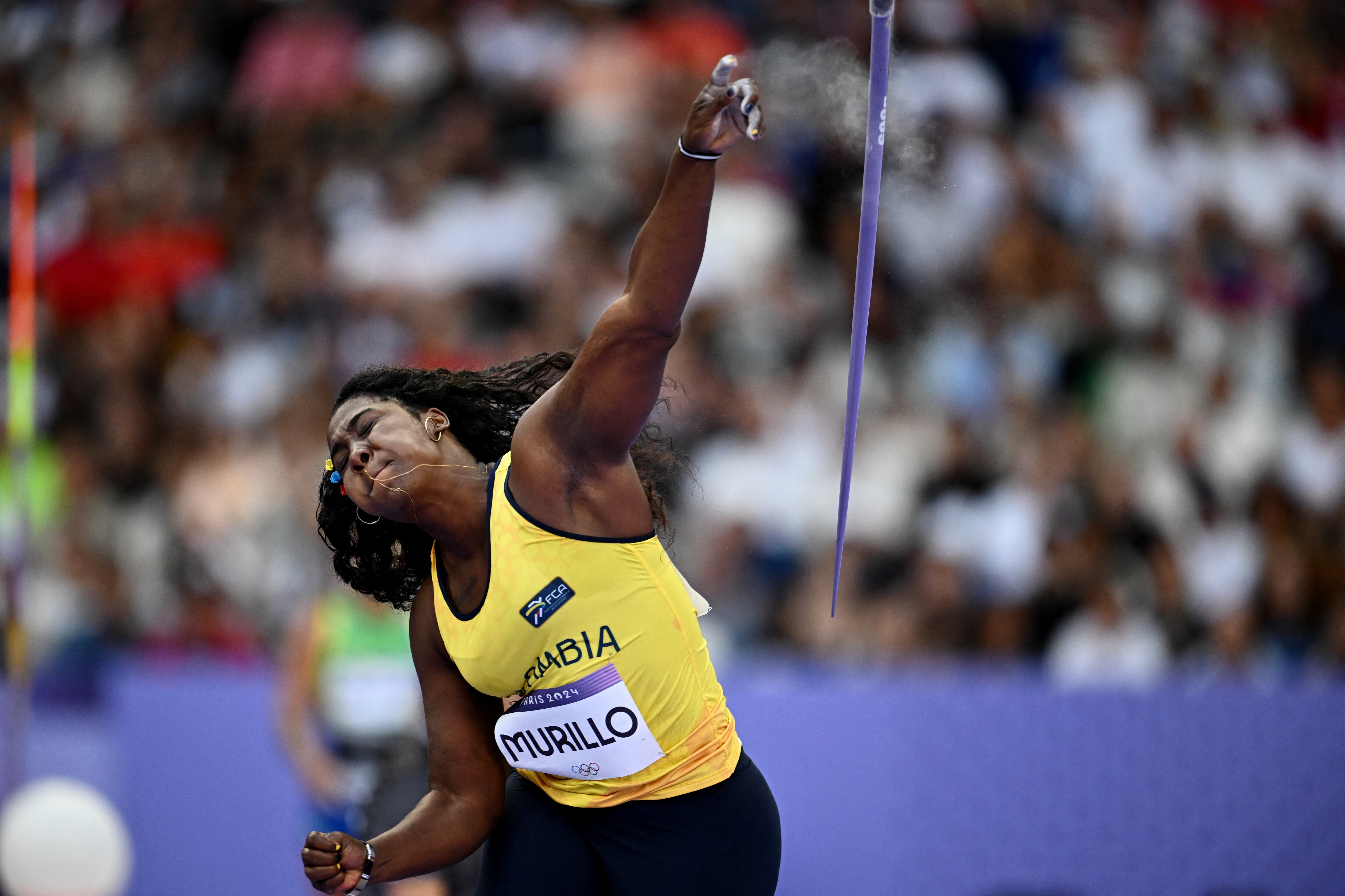 La colombiana María Lucelly Murillo se clasifica de momento en lanzamiento de jabalina. (Crédito: REUTERS / Dylan Martínez)