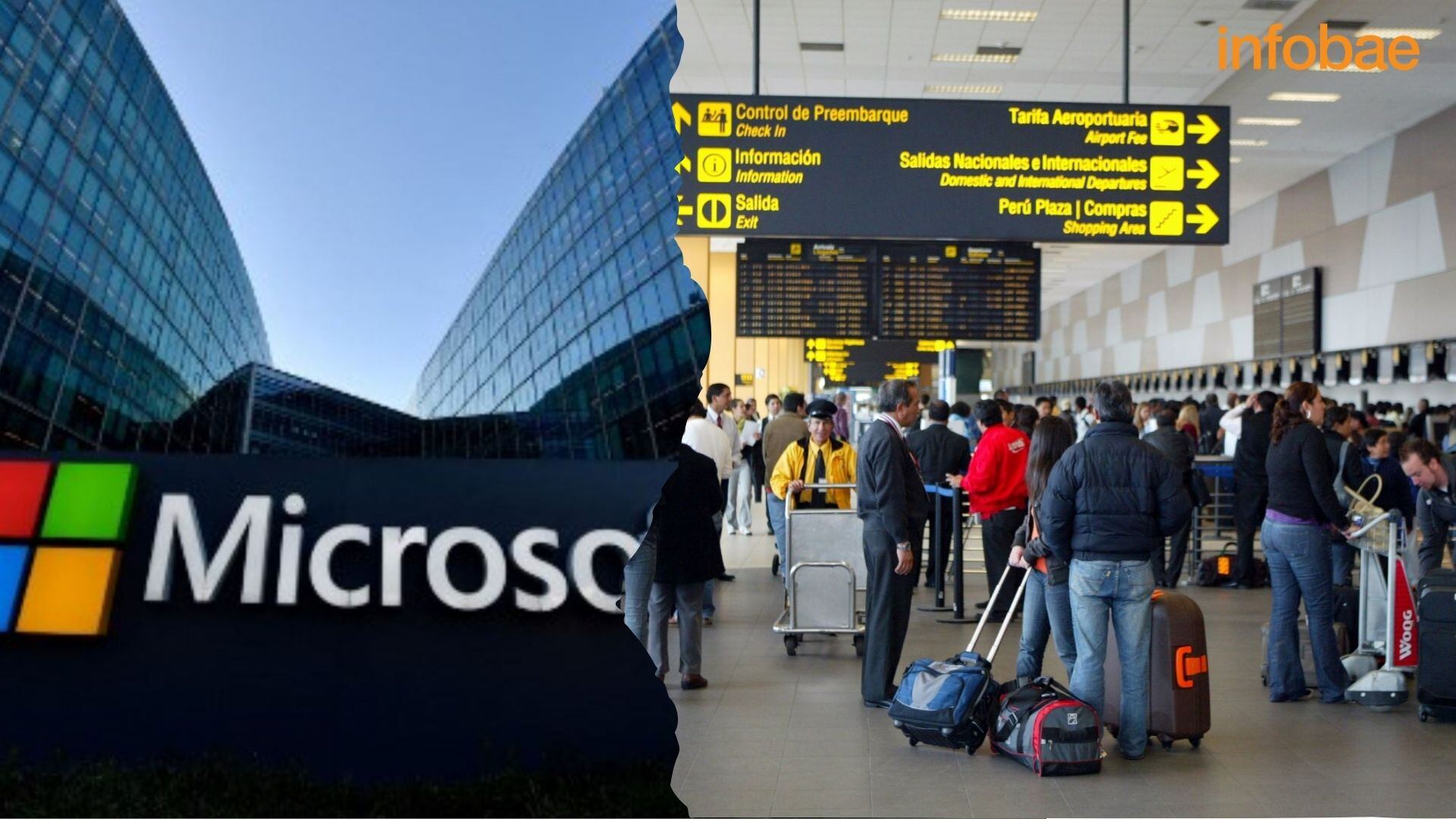 Aeropuerto Jorge Chávez reporta retrasos de vuelos por caída de Microsoft| AFP/Andina (Composición Infobae)