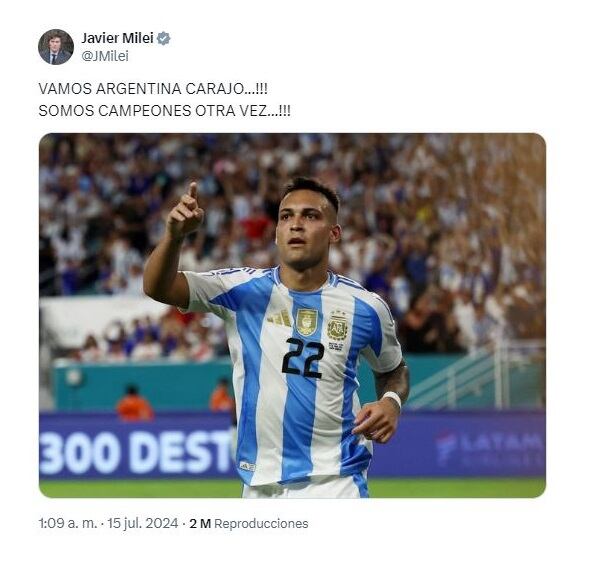 Posteo Milei Argentina Campeón