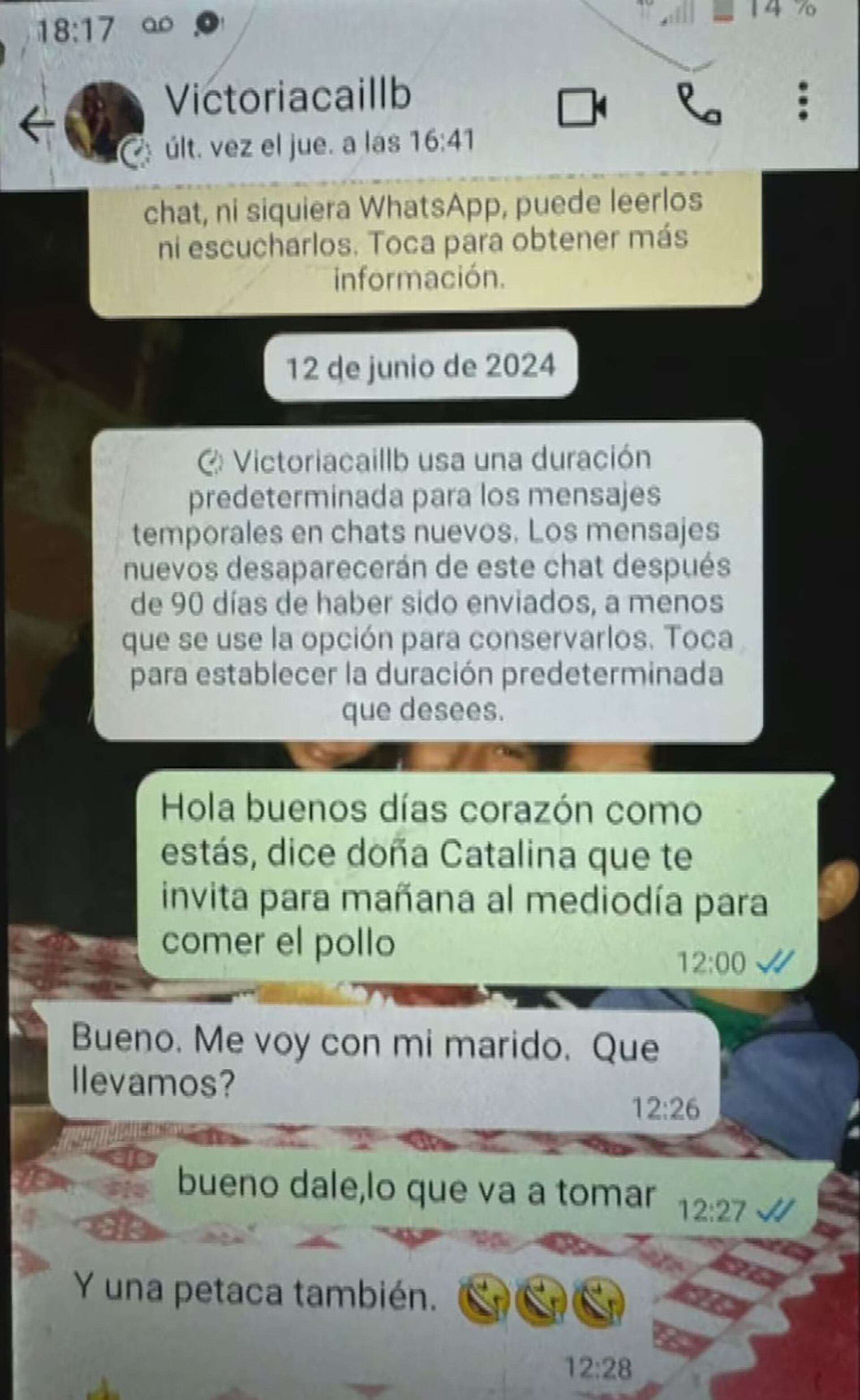 El chat entre Laudelina Peña y María Victoria Caillava antes del almuerzo en la casa de la abuela de Loan