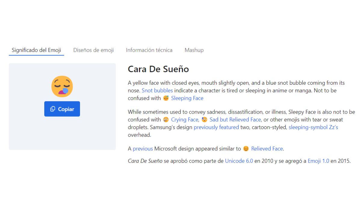 El emoji de la cara de sueño a veces se asocia con tristeza. (Emojipedia)