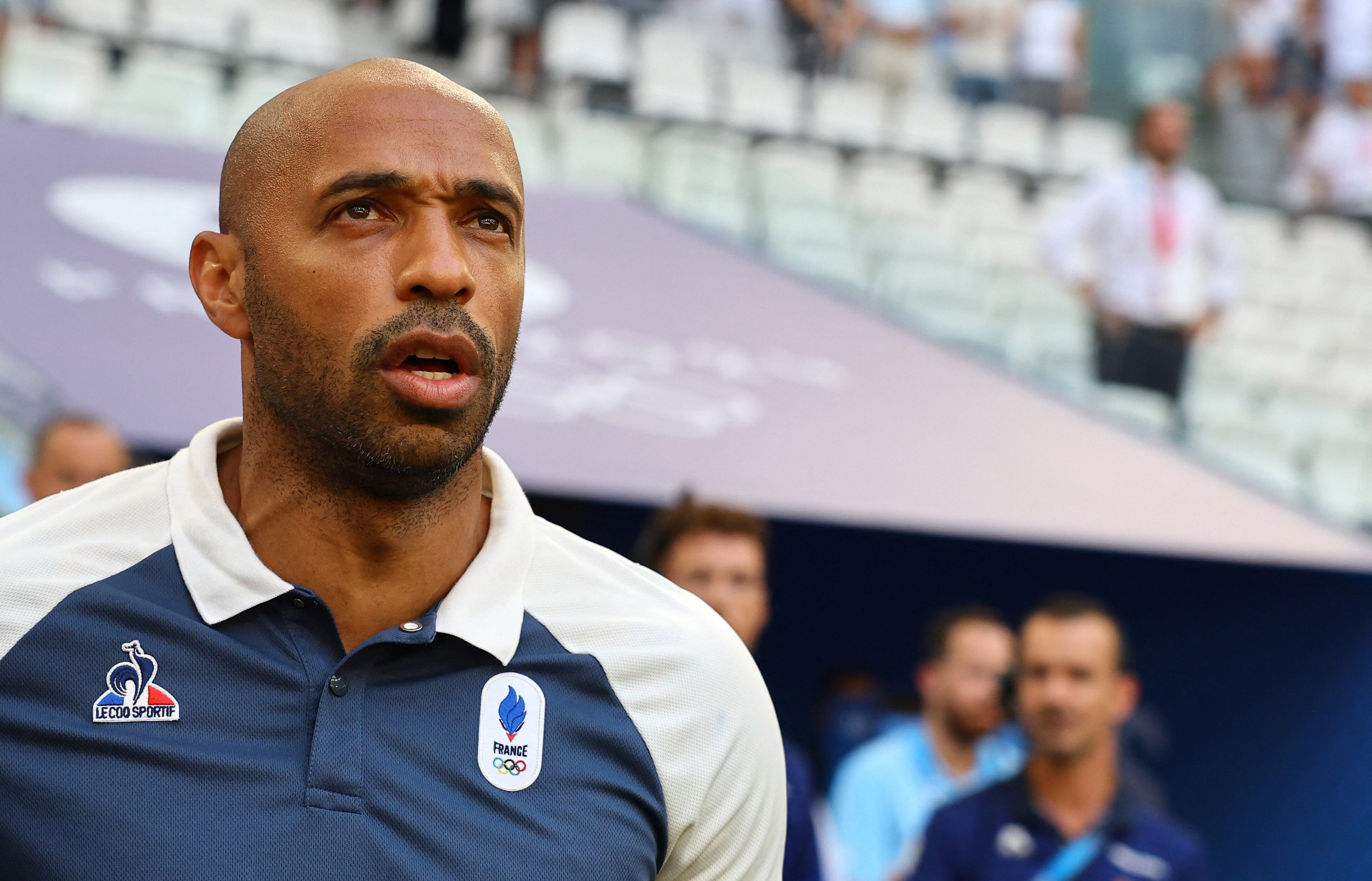 El entrenador de Francia, Thierry Henry, palpitó el cruce contra la Argentina en los cuartos de final de los Juegos Olímpicos de París 2024 (REUTERS/Luisa Gonzalez)