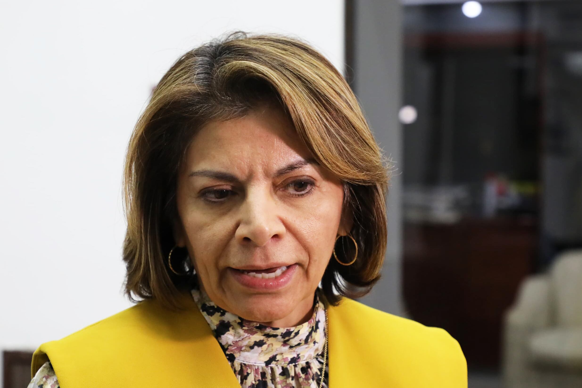 La ex presidenta de Costa Rica, Laura Chinchilla, durante unas declaraciones este miércoles, en Asunción (Paraguay). EFE/ Cancillería De Paraguay
