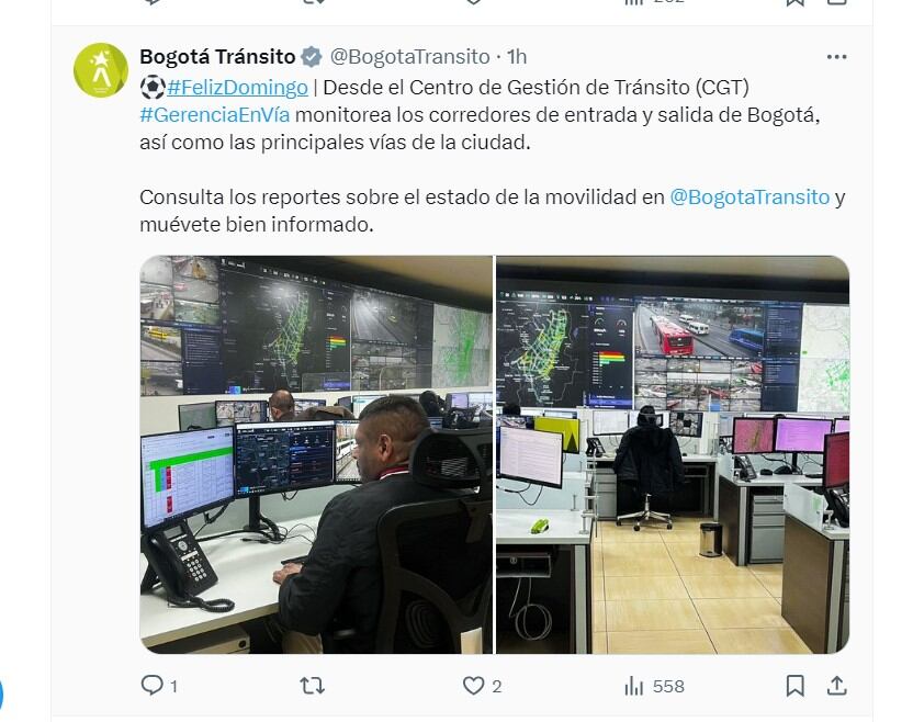 Bogotá Tránsito informa de monitoreo en entradas y salidas de Bogotá - crédito @BogotaTransito