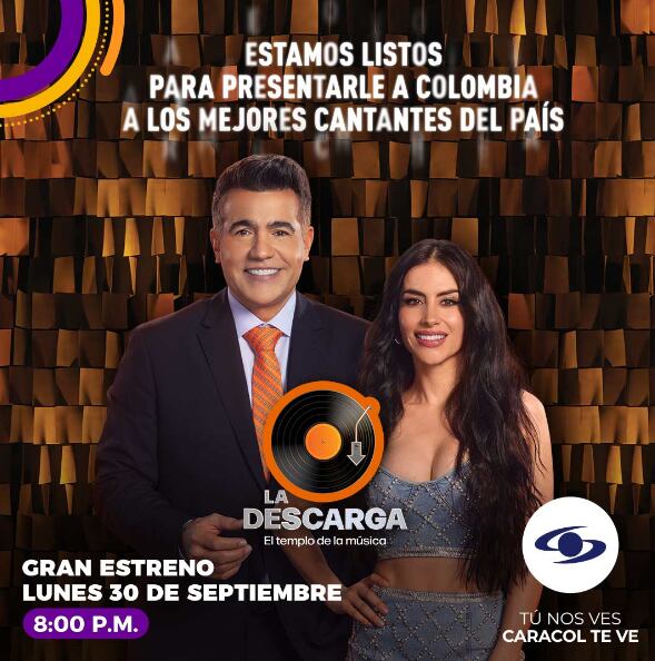 Los presentadores de esta edición del programa musical con Jessica Cediel y Carlos Calero - crédito @ladescargareality-Instagram