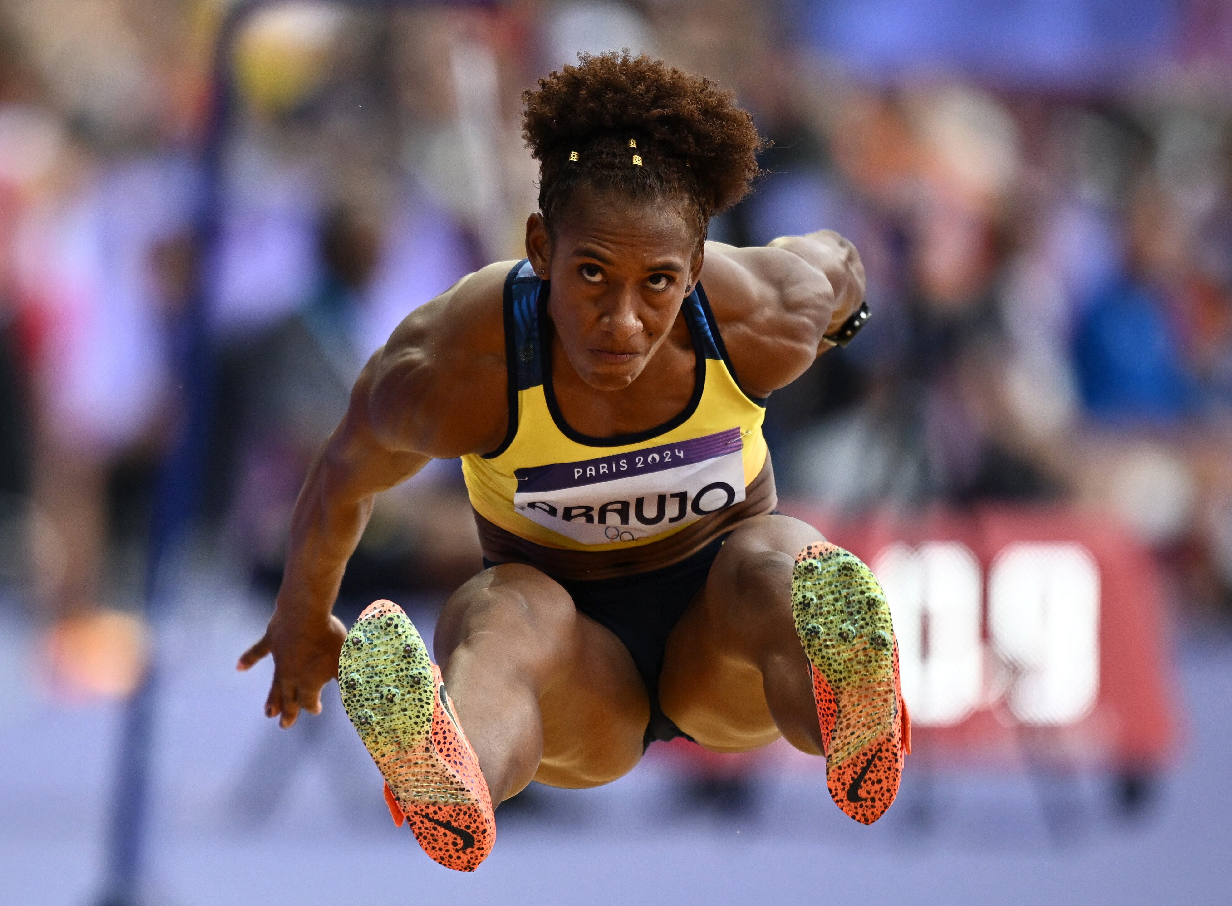 Paris 2024 Olympics - Athletics - Women's Heptathlon Long Jump - Stade de France, Saint-Denis, France - August 09, 2024.  Martha Araujo of Colombia in action. REUTERS/Dylan Martinez