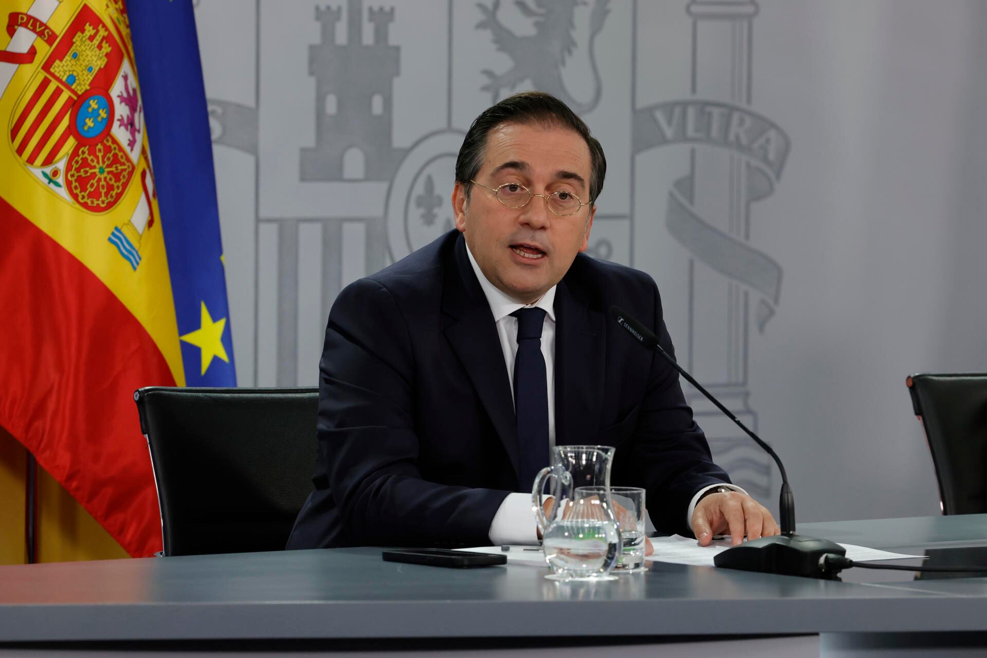 El ministro de Asunto Exteriores, José Manuel Albares, durante la rueda de prensa celebrada tras el Consejo de Ministros en la Moncloa este martes (Zipi/EFE)