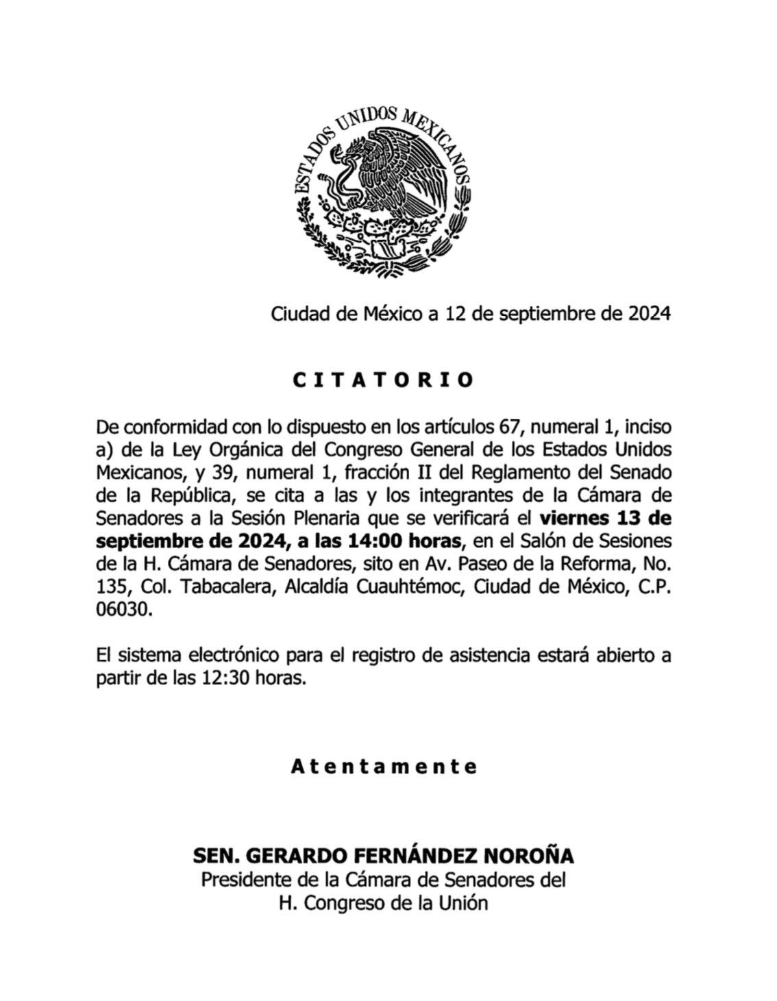 Senado - Poder Judicial - México - 12 septiembre