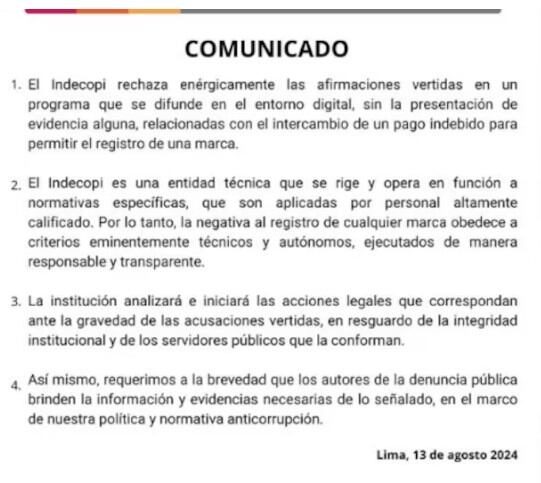 Indecopi desmiente a ‘Hablando Huevadas’ y exige pruebas de sus acusaciones de soborno para registrar su marca. (Captura: x)