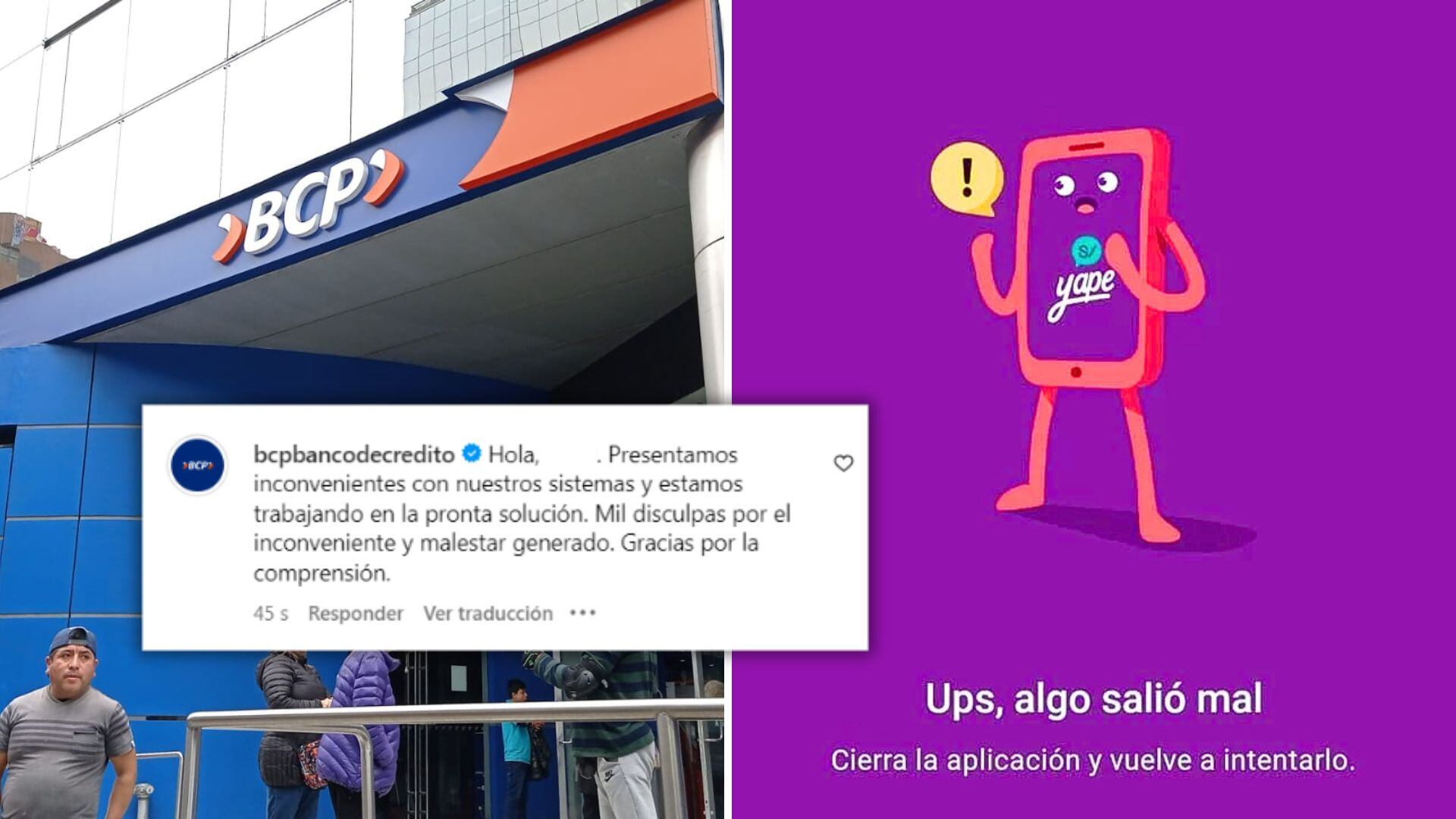 Agencia del BCP y foto de caída de Yape