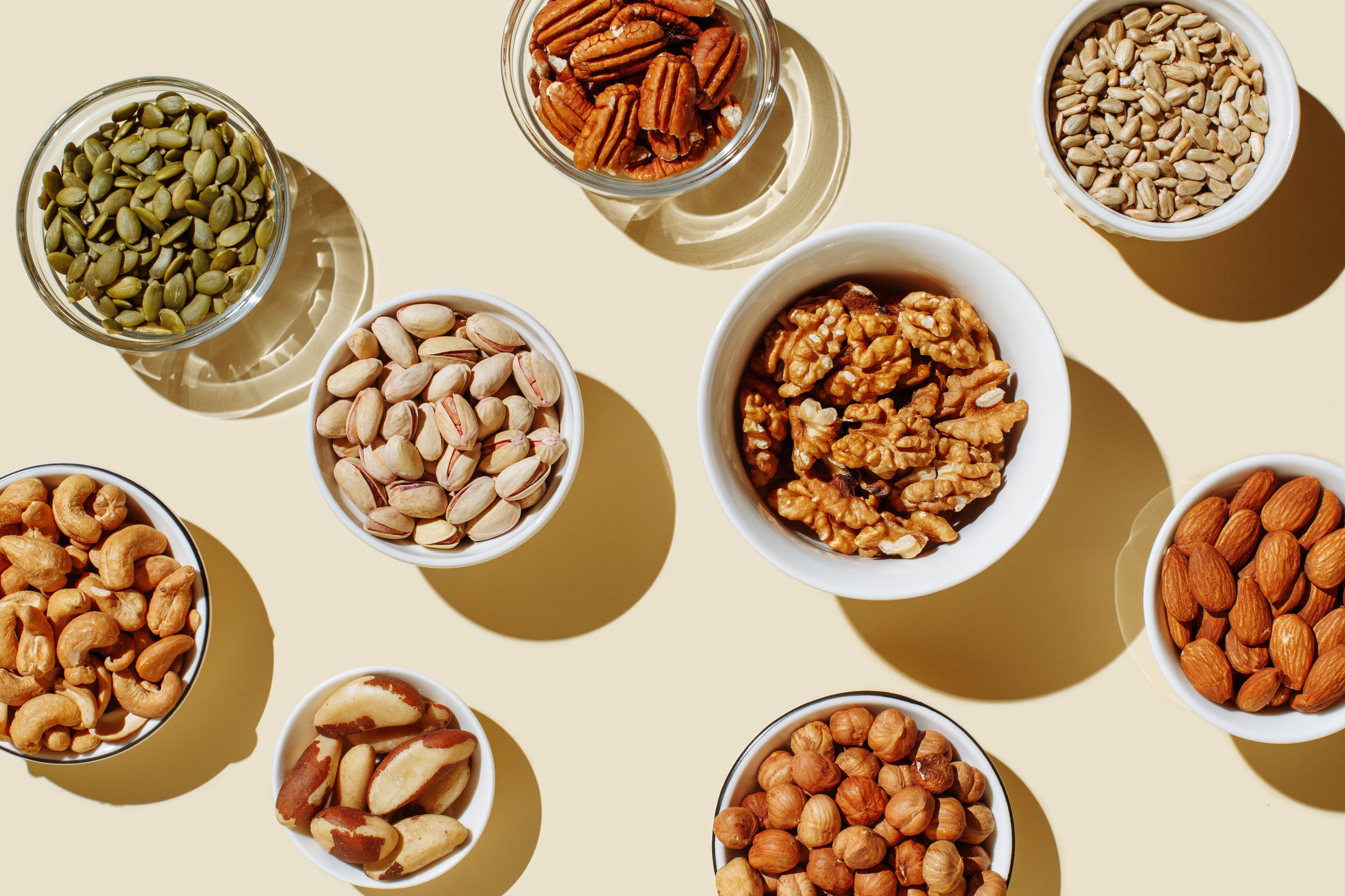 Frutos secos: nueces, pipas, almendras, pistachos y más. (GettyImages)