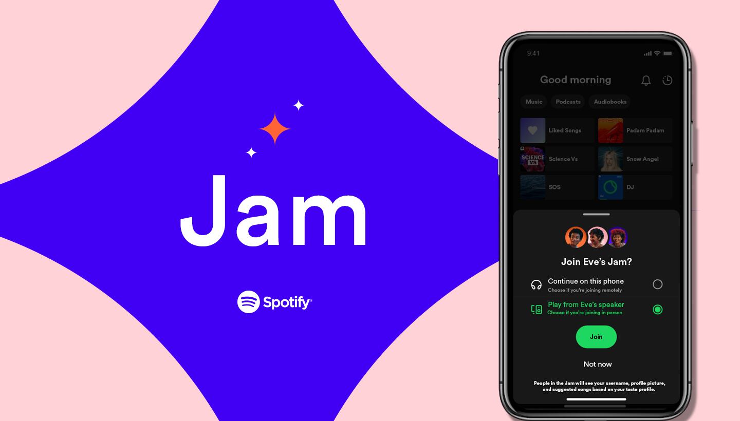 En un esfuerzo por mejorar la experiencia de escuchar música en grupo, Spotify introduce Jam, una sesión de escucha en tiempo real que permite a los usuarios conectarse a través de sus listas de reproducción. (Spotify)