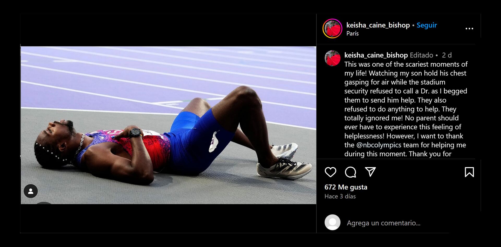 Duro posteo de la madre de Noah Lyles