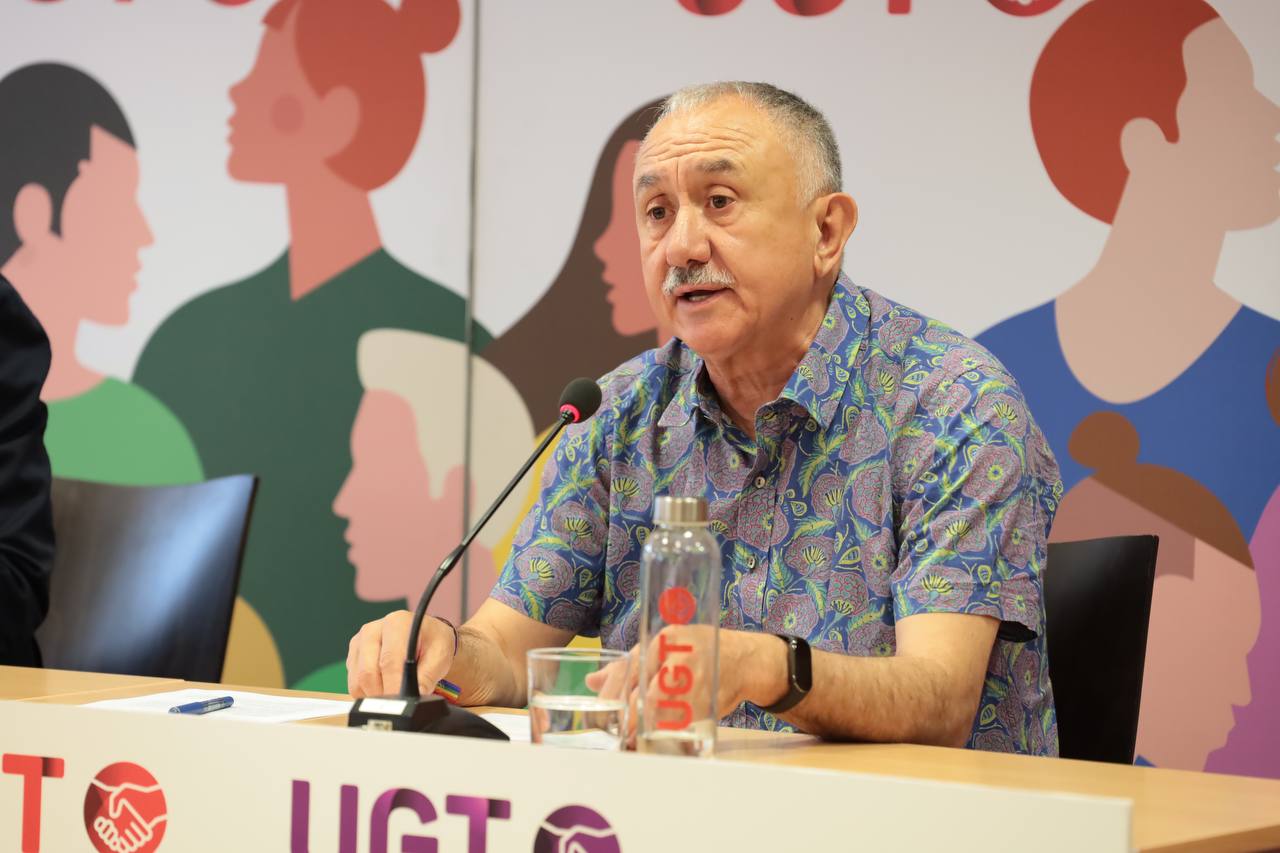 El secretario general de UGT, Pepe Álvarez, en rueda de prensa en Madrid. (Foto: UGT).