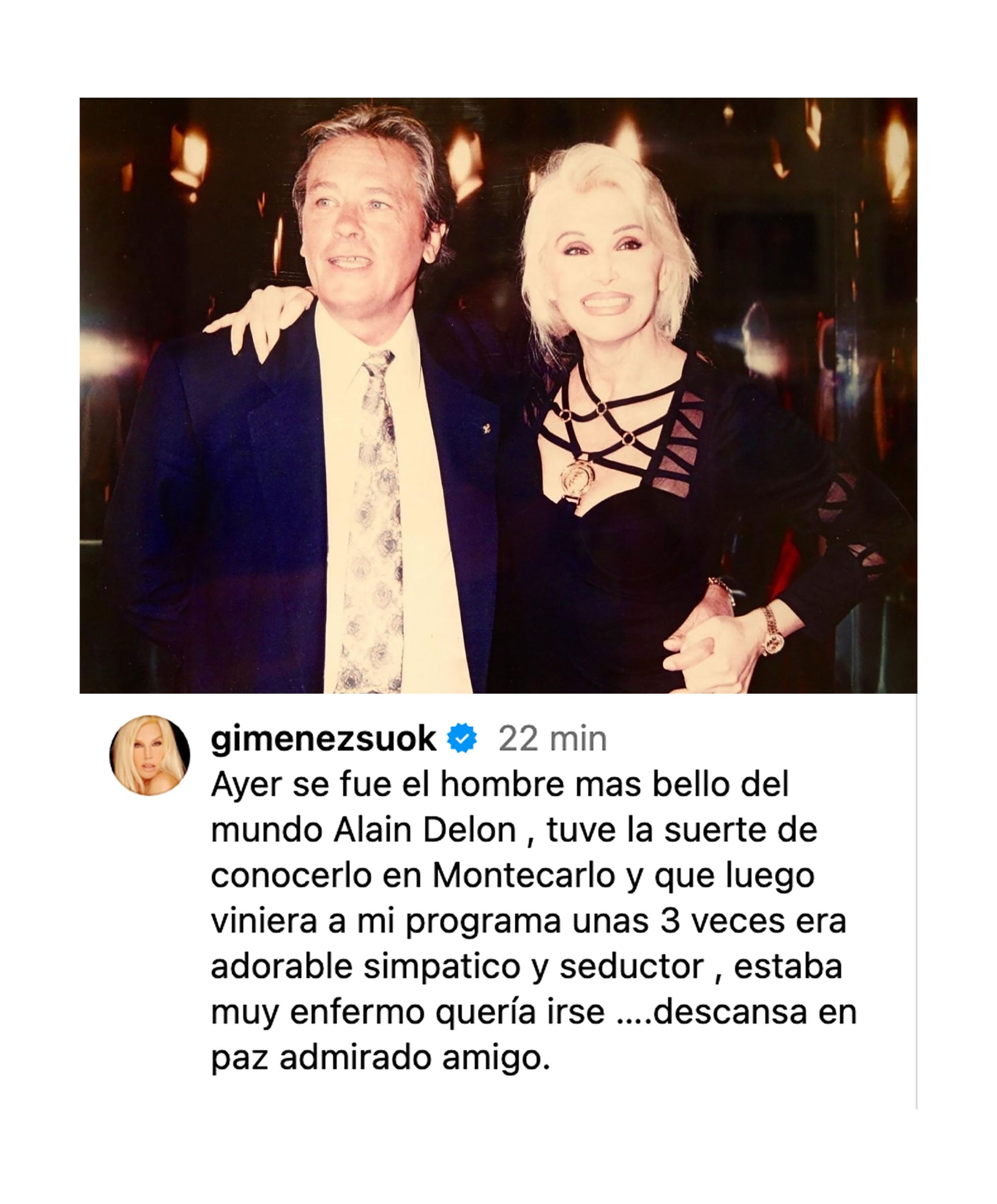 Susana homenajeó a Alain Delon