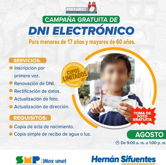 SMP anuncia campaña de DNI electronico gratis