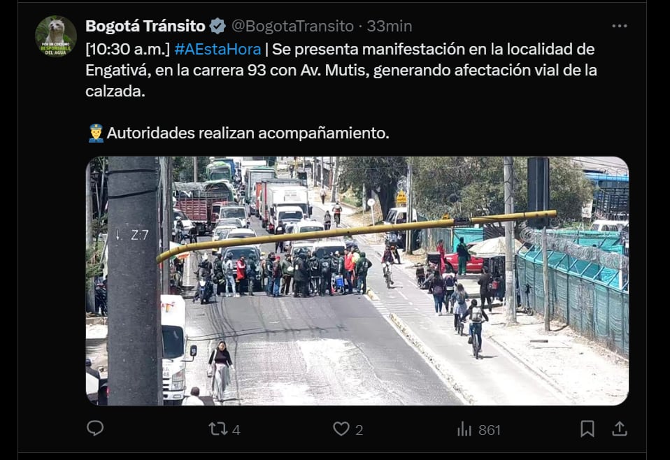 Los motociclistas reclaman por presuntos malos procedimientos de los agentes de tránsito de Bogotá - crédito Tránsito Bogotá