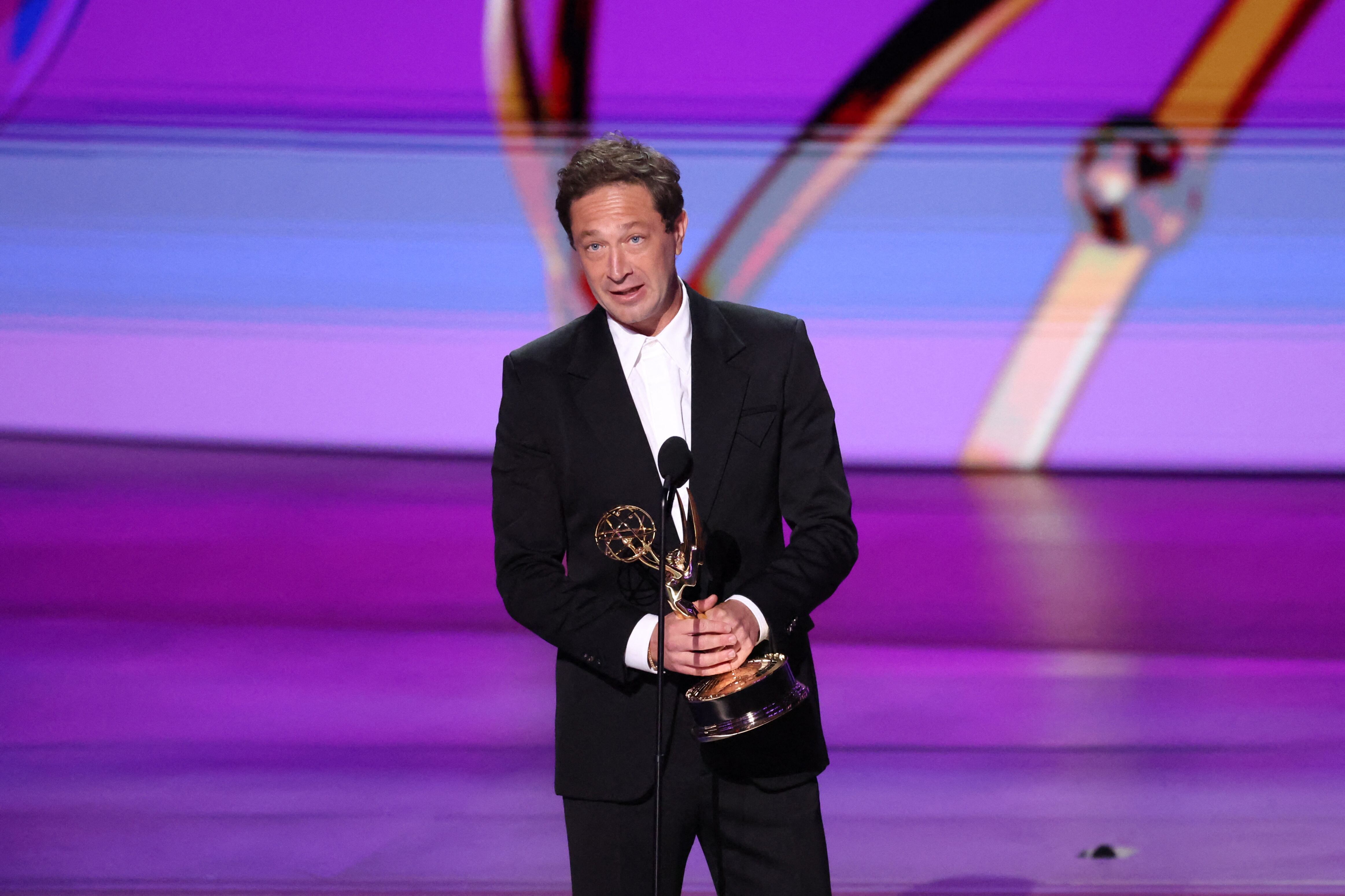 Ebon Moss-Bachrach accepts the Best Supporting Actor in a Comedy Series award for his work in "The Bear" at the 76th Primetime Emmy Awards in Los Angeles, California, U.S., September 15, 2024. REUTERS/Mario Anzuoni