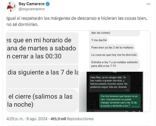 Última publicación de 'Soy Camarero' (Captura de X)