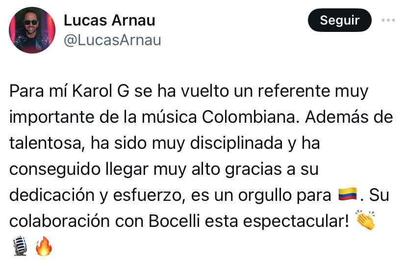 El cantante aseguró que la disciplina de Karol le ha hecho exitosa