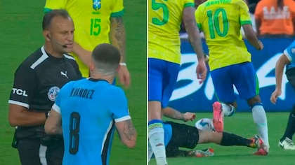 La brutal patada de Nahitan Nandez a Rodrygo que le valió la expulsión en el caliente partido entre Uruguay y Brasil