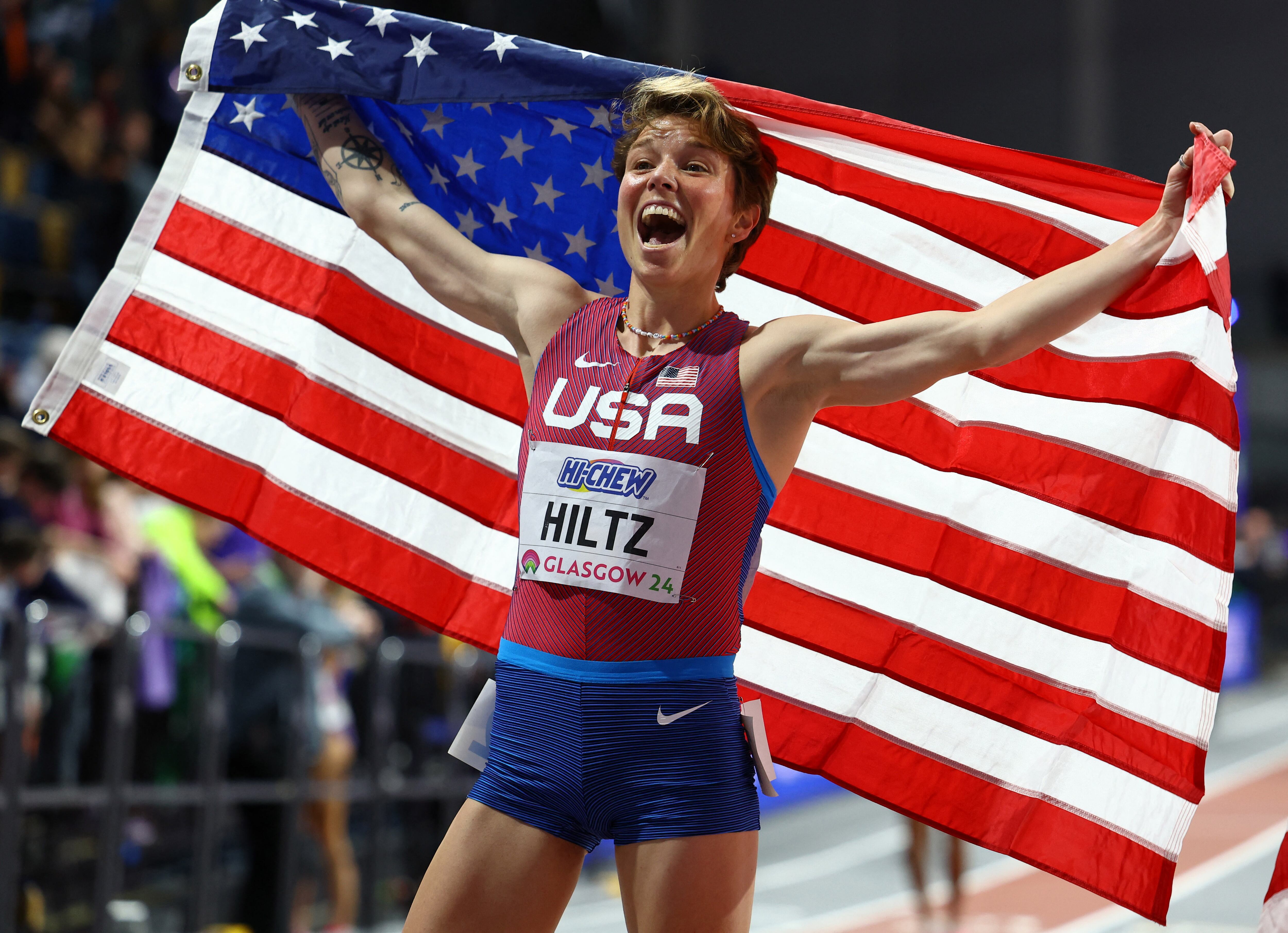 En 2023, Hiltz batió el récord estadounidense de la milla con un tiempo de 4:16.35. (REUTERS/Paul Childs)