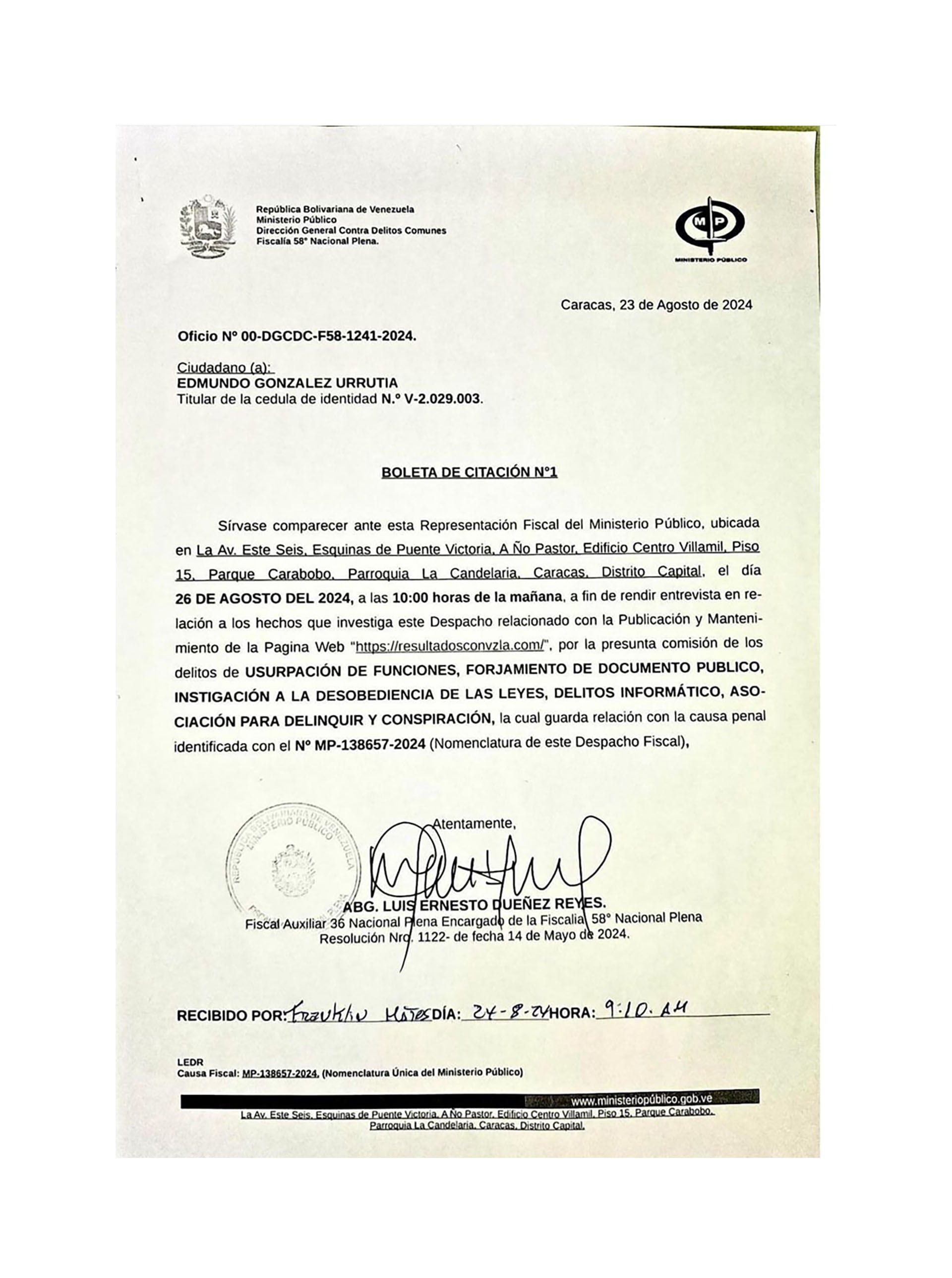 Fiscalía Venezuela Edmundo González Urrutia