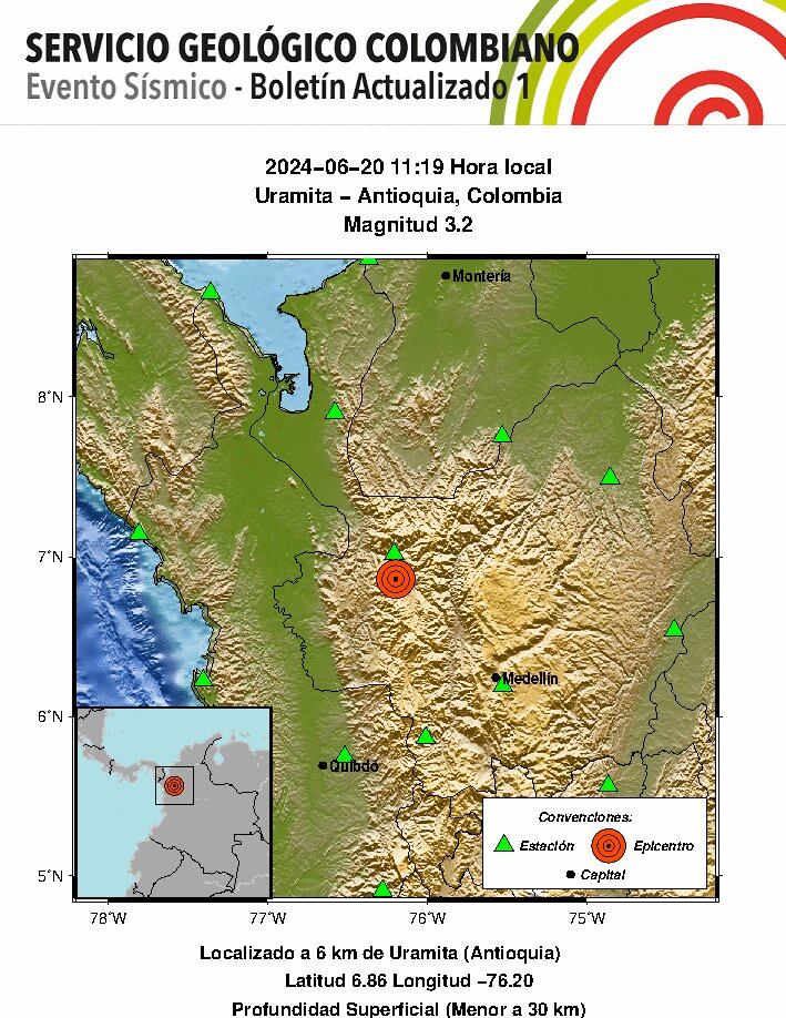 El movimiento telúrico se reportó en Antioquia pasadas las once de la mañana - crédito @sgcol/X