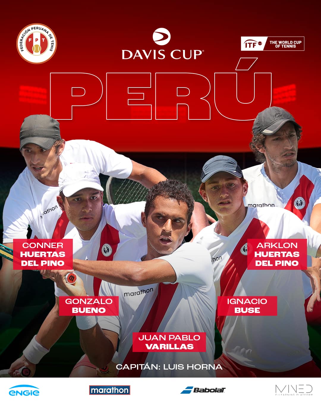 Equipo peruano que competirá contra Suiza por el Grupo Mundial I de la Copa Davis.