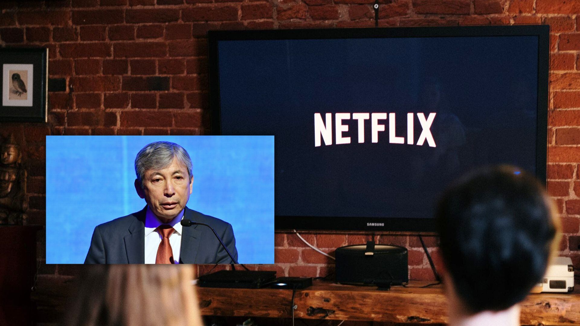 foto de gente mirando netflix y foto del ministro de economisa jose arista