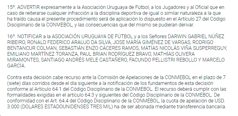 Sanción a los jugadores de Uruguay tras lo sucedido en la Copa América - 4