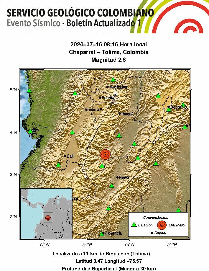 Temblor en Chaparral, Tolima - crédito @sgcol/X