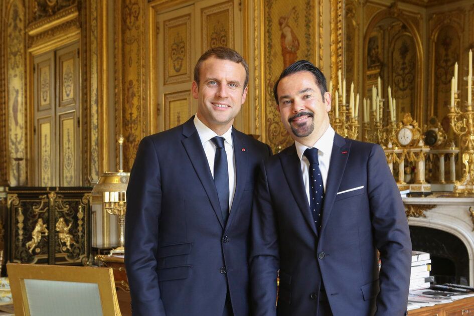 Romain Nadal y el presidente de Francia, Emmanuel Macron