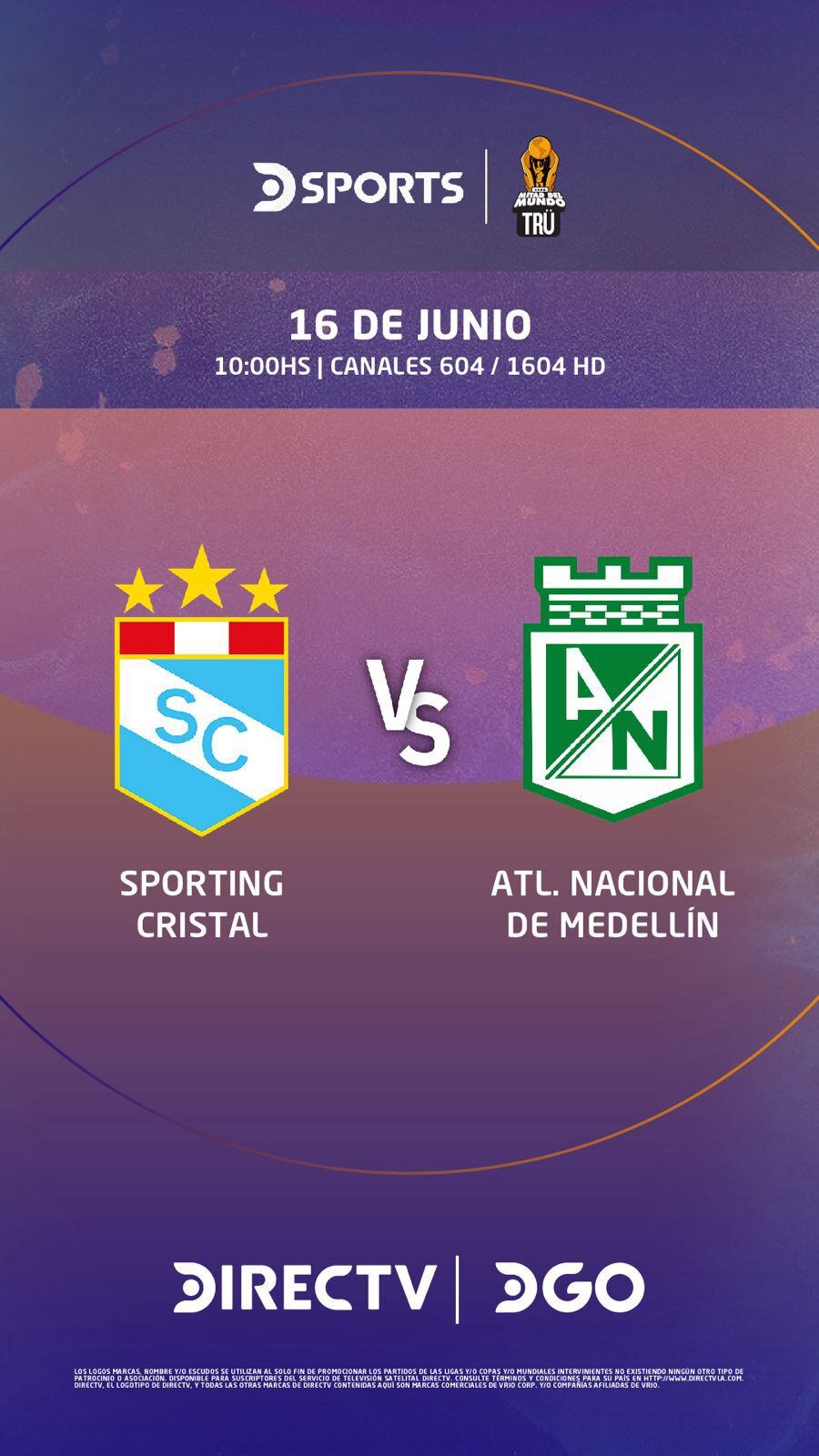 Anuncio de la final de la Copa Mitad del Mundo entre Sporting Cristal y Atlético Nacional.